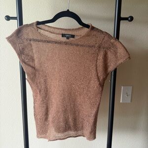 Goldie Sheer Short Sleeve knit mohair Top in Brown